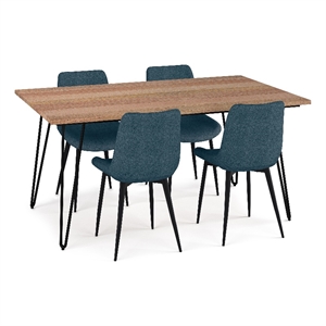 Rosemead / Hunter WOOD & Metal 66&quot Wide Modern 5 Piece Dining Set in Blue