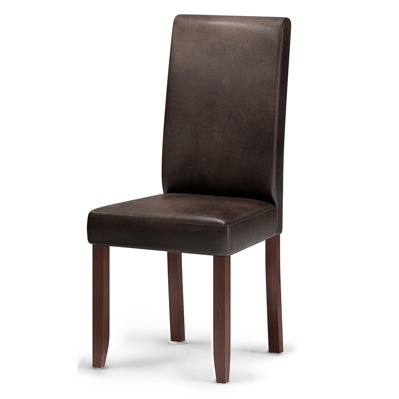 Acadian 9Pc Dining Set with 8Parson Chairs in Brown Faux Leather & 54