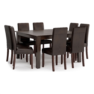Acadian 9Pc Dining Set with 8Parson Chairs in Brown Faux Leather & 54&quot WD Table
