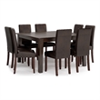 Acadian 9Pc Dining Set with 8Parson Chairs in Brown Faux Leather & 54