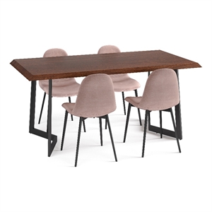 Alpine / Watkins SOLID WOOD & Metal 72&quot Wide Modern 5 PC Dining Set in Rose