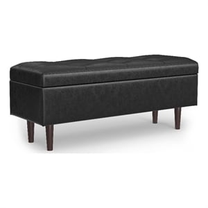 Shay 48&quot WD Modern Rectangle Storage Ottoman in Black Vegan Faux Leather