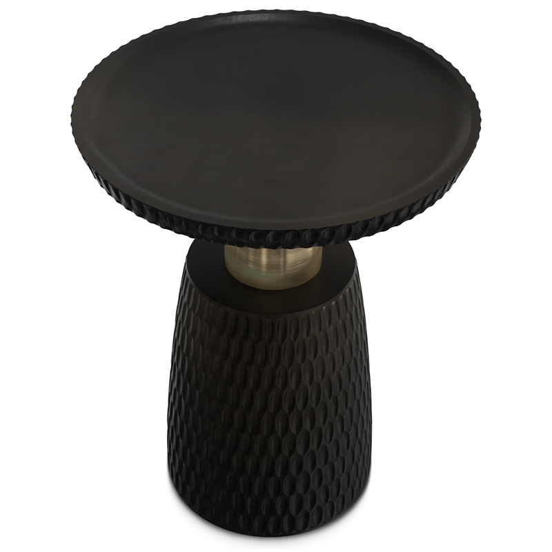 Breanna WOOD & Metal 16 inch Wide Round Contemporary Side Table in Black & Gold