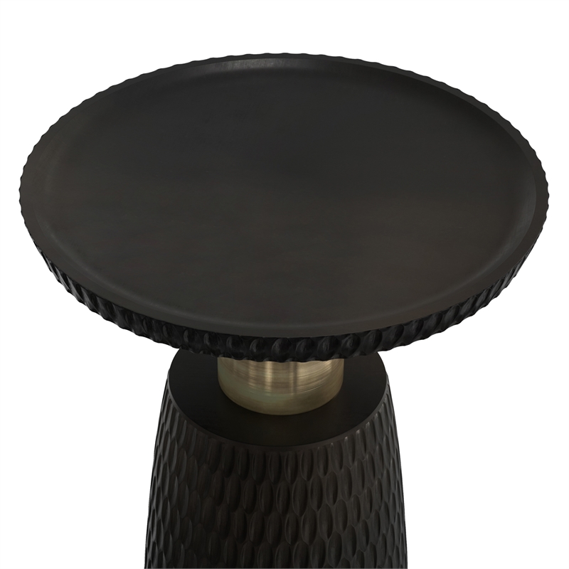 Breanna WOOD & Metal 16 inch Wide Round Contemporary Side Table in Black & Gold