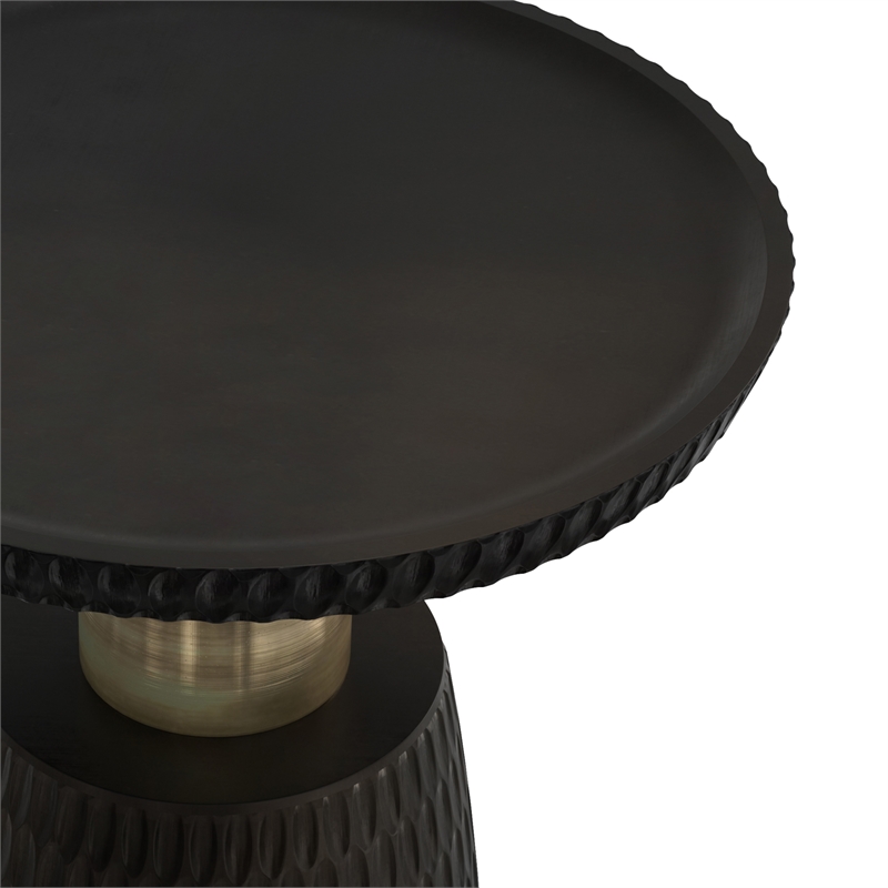 Breanna WOOD & Metal 16 inch Wide Round Contemporary Side Table in Black & Gold