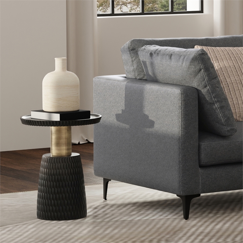 Breanna WOOD & Metal 16 inch Wide Round Contemporary Side Table in Black & Gold