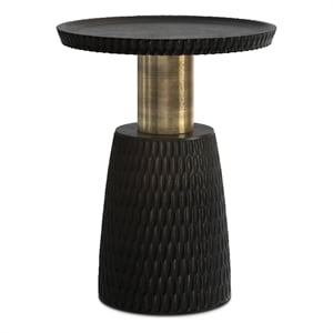 Breanna WOOD & Metal 16 inch Wide Round Contemporary Side Table in Black & Gold