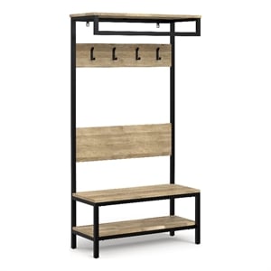 Westmont SOLID MANGO WOOD 40&quot WD Industrial Entryway Hall Tree Bench in Natural