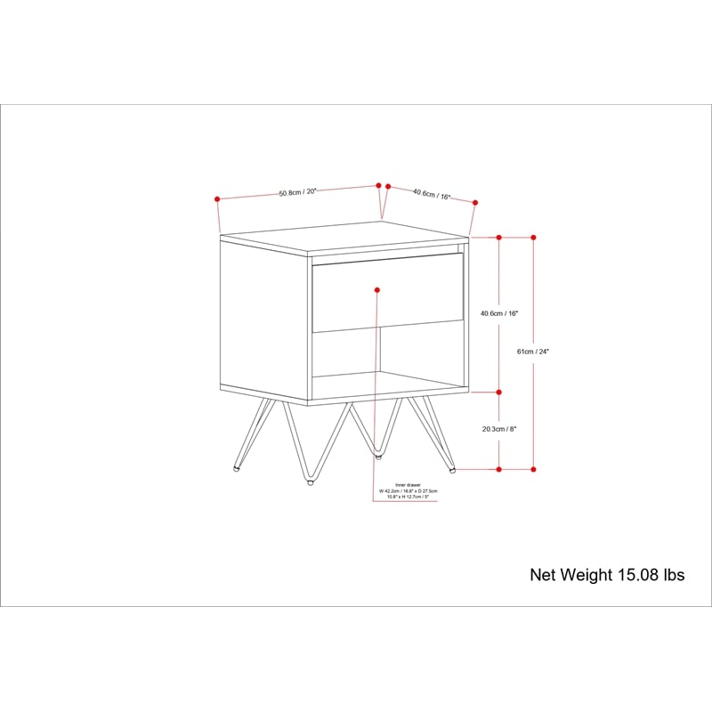 Hunter SOLID MANGO WOOD 20 inch Wide Modern Industrial Nightstand in Natural