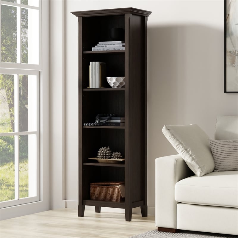 Amherst 24 inch Wide Solid Wood Transitional 5 Shelf Bookcase in Hickory Brown