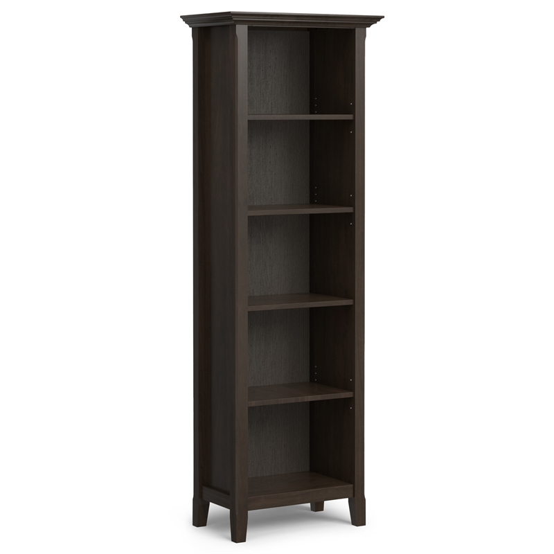 Amherst 24 inch Wide Solid Wood Transitional 5 Shelf Bookcase in Hickory Brown