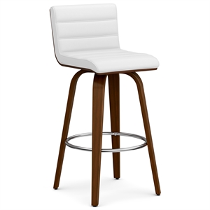 Simpli Home Roland 28&quot Vegan Faux Leather/Wood Swivel Bar Stool in White