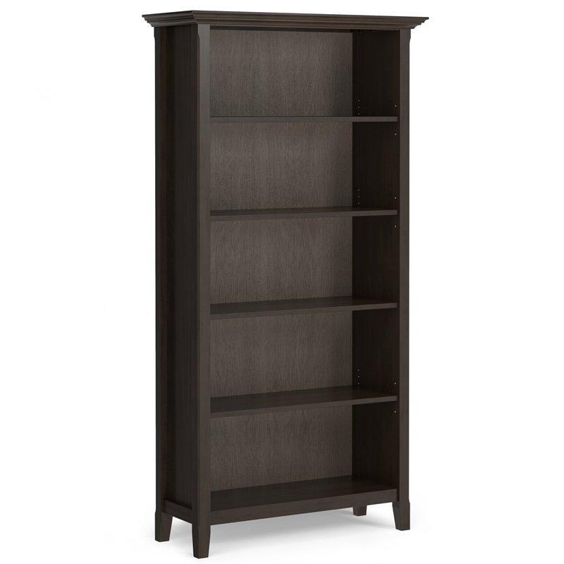 Amherst 36 inch Wide Solid Wood Transitional 5 Shelf Bookcase in Hickory Brown