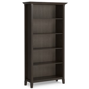 Amherst 36 inch Wide Solid Wood Transitional 5 Shelf Bookcase in Hickory Brown