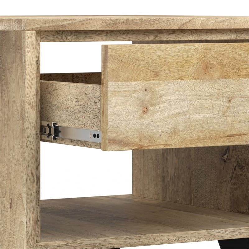 Simpli Home Lowry Solid Wood & Metal End Side Table in Natural/Black