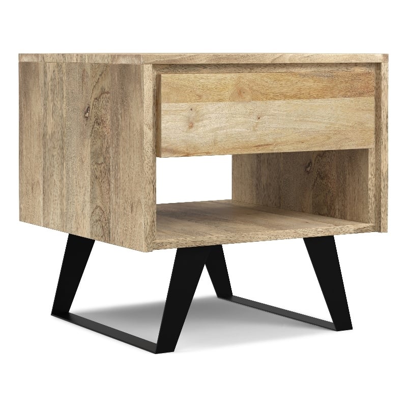 Simpli Home Lowry Solid Wood & Metal End Side Table in Natural/Black