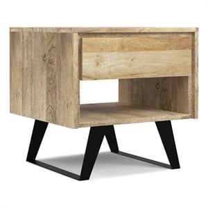 simpli home lowry solid wood & metal end side table in natural/black