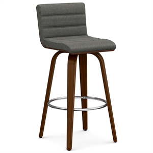 Simpli Home Roland 28&quot Engineered Wood & Fabric Swivel Bar Stool in Gray