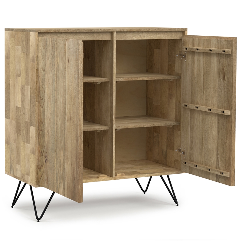 Simpli Home Hunter Solid Wood & Metal Medium Storage Cabinet in Natural