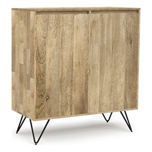 simpli home hunter solid wood & metal medium storage cabinet in natural