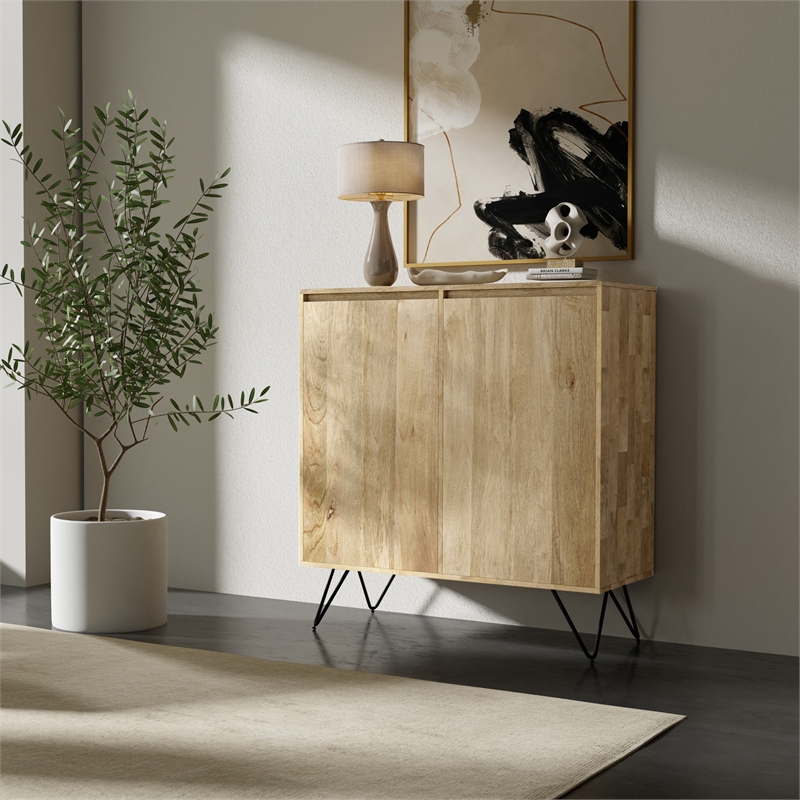 Simpli Home Hunter Solid Wood & Metal Medium Storage Cabinet in Natural