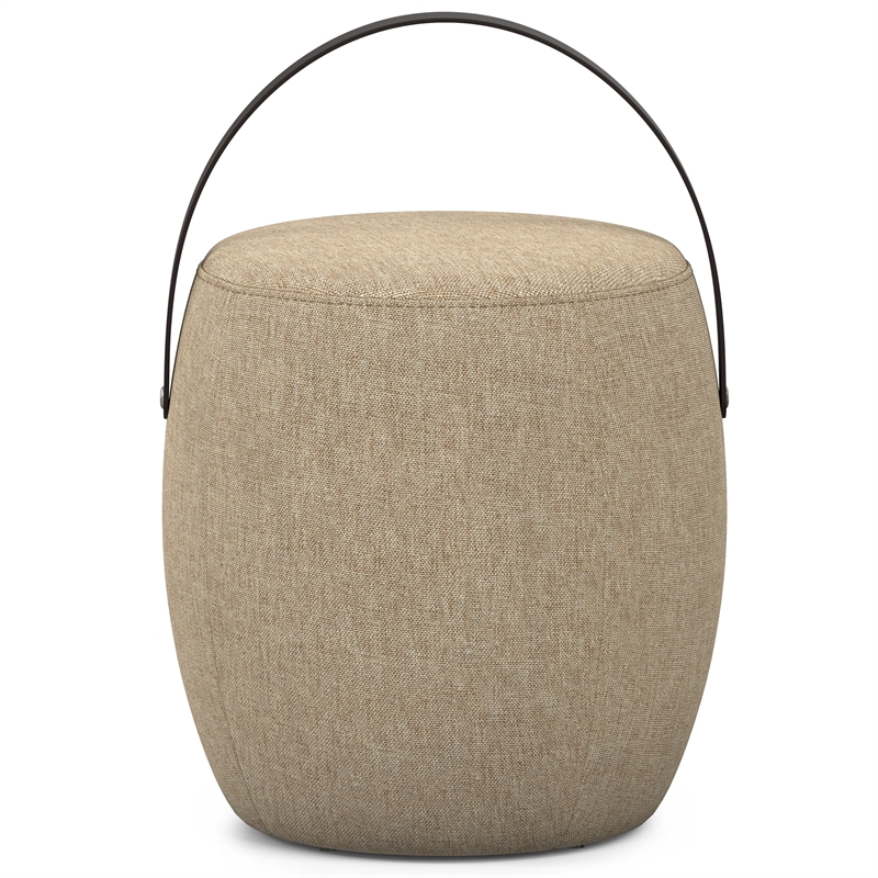 Ramsay 16 inch Wide Contemporary Irregular Footstool in Taupe Linen Look Fabric