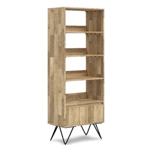 Hunter SOLID MANGO WOOD & Metal 64x24&quotRectangle Modern Tall Bookcase in Natural