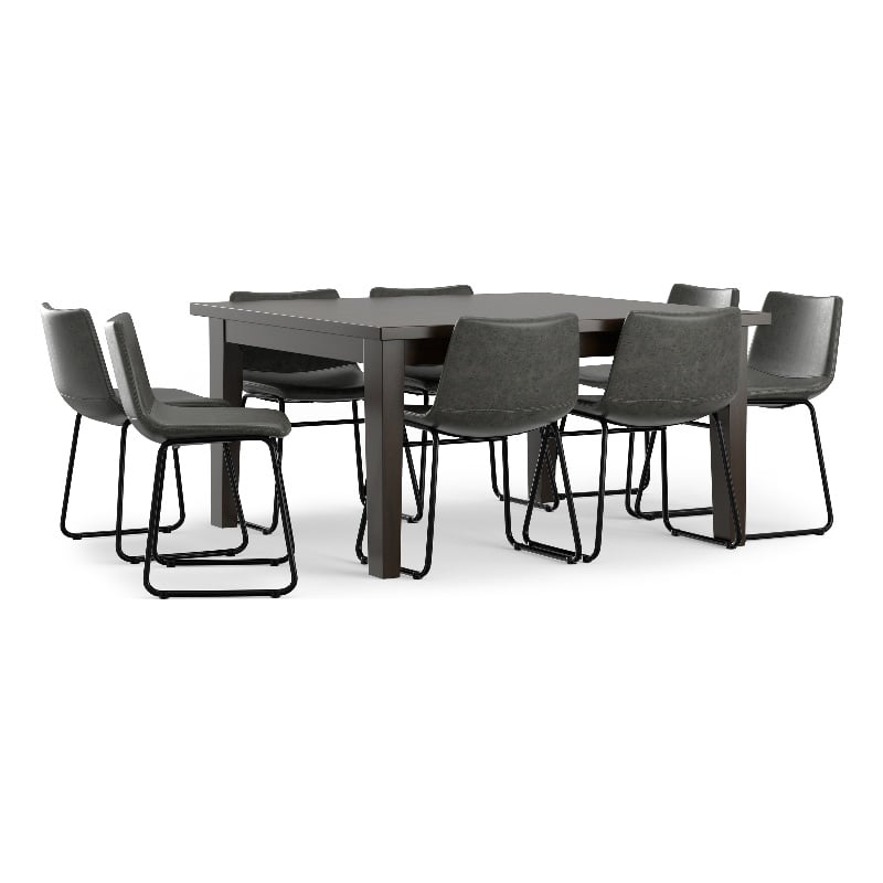 Warner/Eastwood Modern 9Pc Dining Set with 8Dining Chairs in Gray Faux Leather
