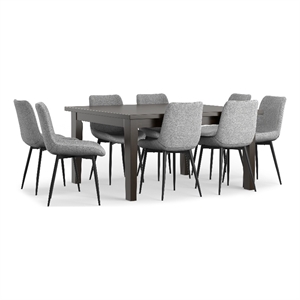 Rosemead/Eastwood 9 Pc Dining Set with 8 Dining Chairs in Gray Linen Fabric