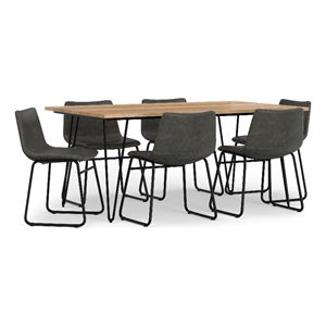 Warner/Hunter WOOD&Metal 66&quotWD 7Pc Dining Set with 6Chairs in Gray Faux Leather