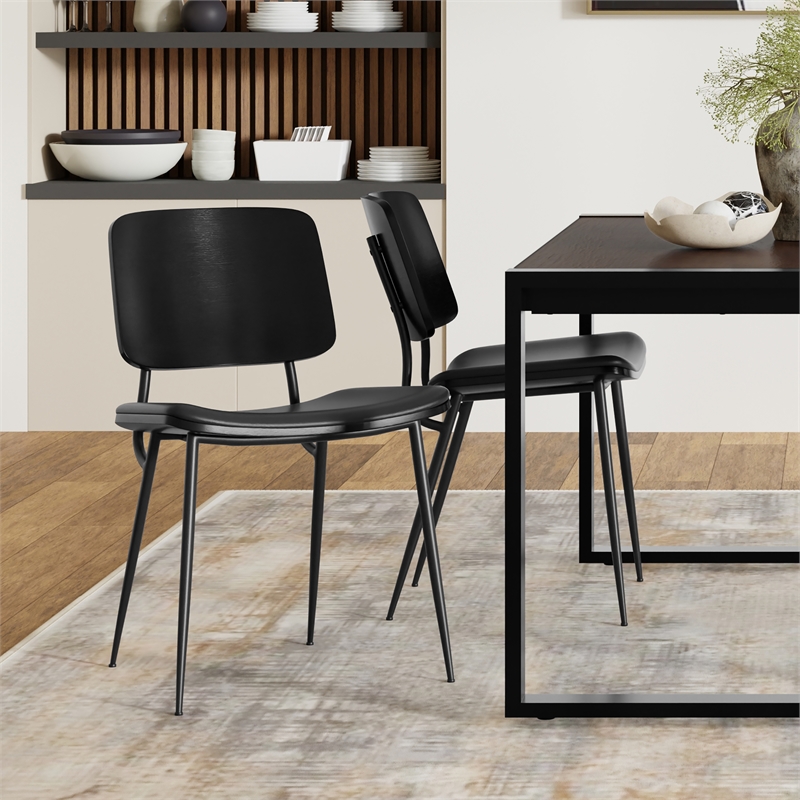 Hayley  Modern Urban Dining Chair (Set of 2) in Black  Vegan Faux Leather