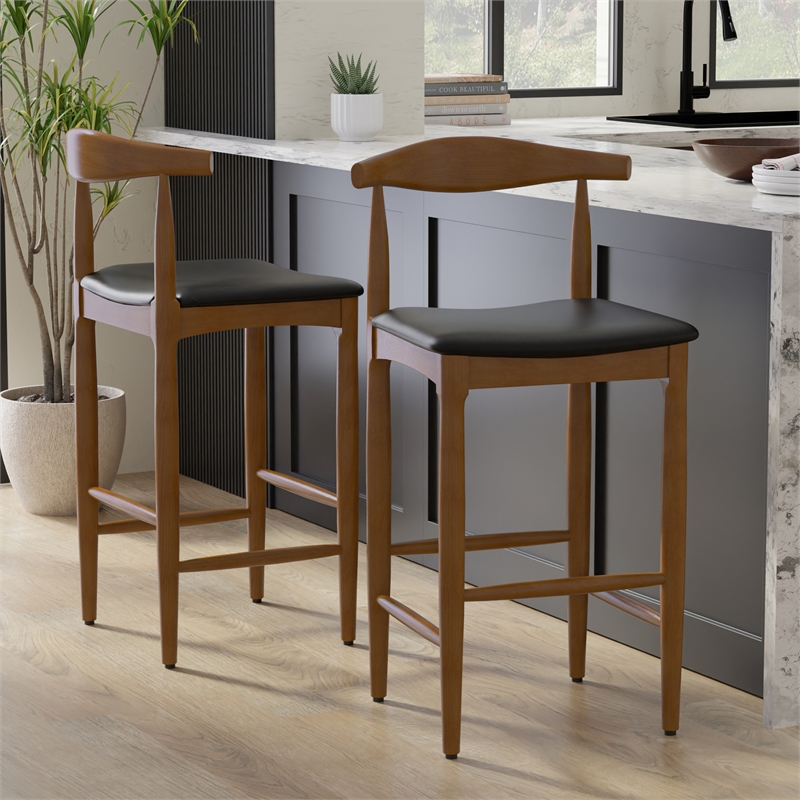 Molly  29 inch Bar Stool in Black Vegan Faux Leather & Fully Assembled