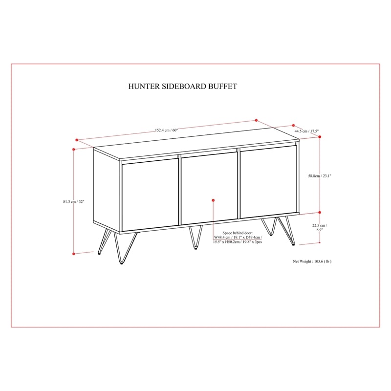 Hunter 60 inch x 18 inch Rectangle Industrial Sideboard Buffet in Oak Veneer