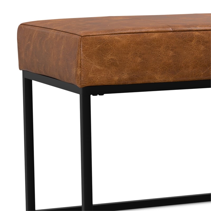 Candice 56 inch Wide Modern Rectangle Ottoman Bench in Tan Genuine Leather