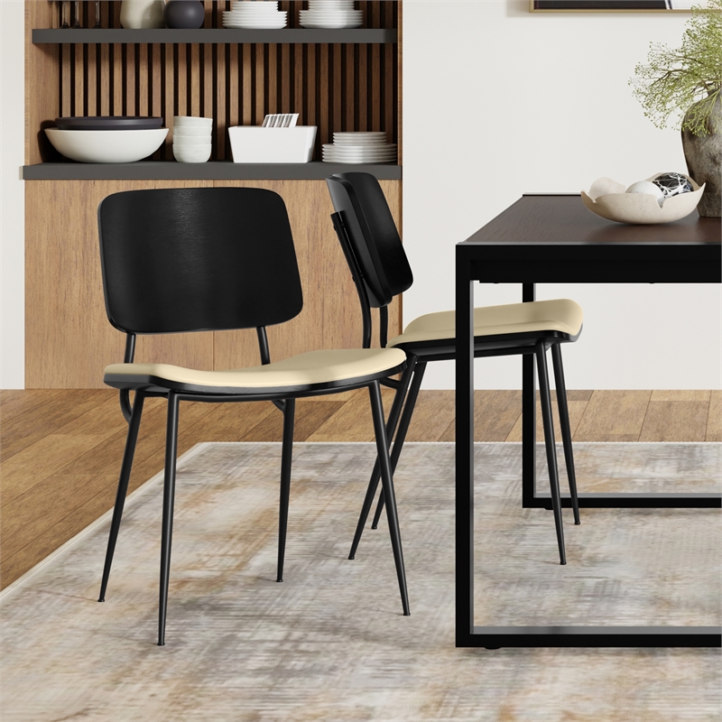 Hayley  Modern Urban Dining Chair (Set of 2) in Cream Vegan Faux Leather