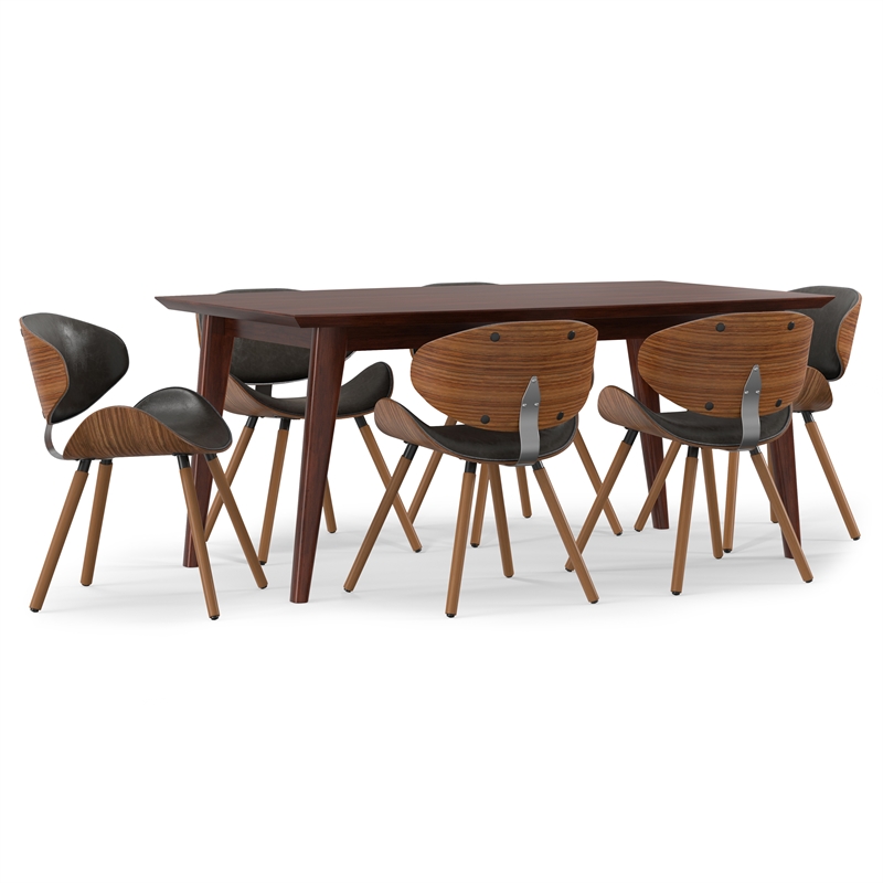 Marana/Draper Modern 7Pc Dining Set with 6Chairs in Brown Faux Leather&66