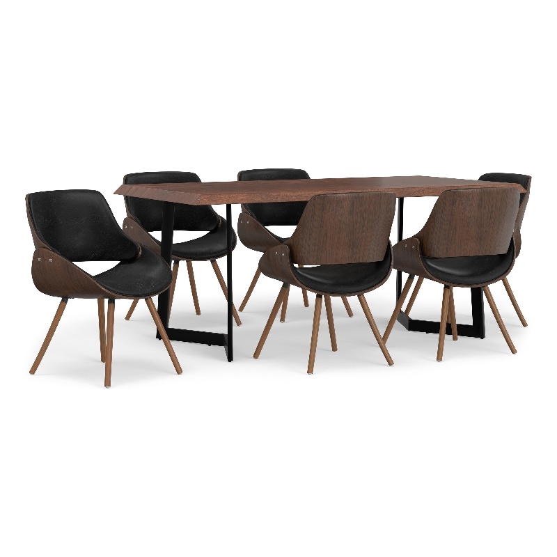 Malden Modern 7Pc Dining Set with 6 Chairs in Black faux leather & 72