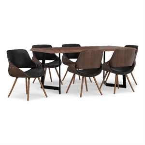 Malden Modern 7Pc Dining Set with 6 Chairs in Black faux leather & 72&quot WD Table