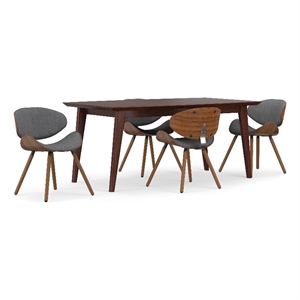 Marana / Draper Modern 5 Pc Dining Set with 4 Chairs in Gray fabric & 66&quot Table