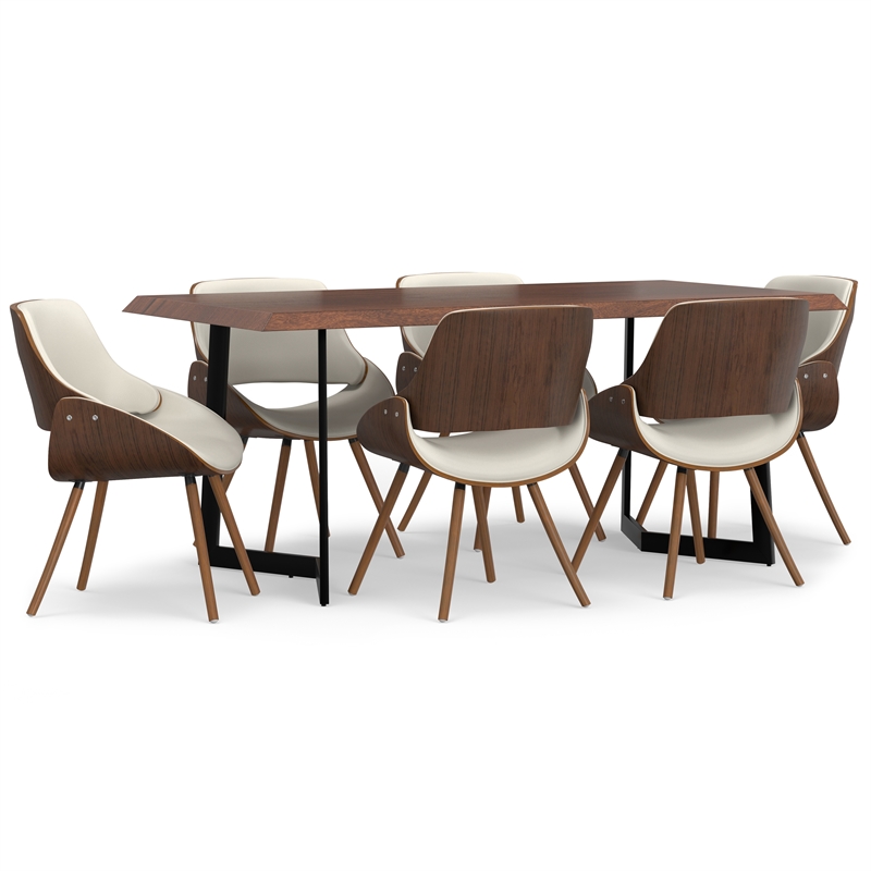 Malden Modern 7 Pc Dining Set with 6Chairs in Cream Faux Leather & 72