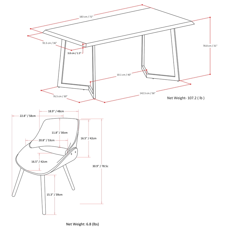 Malden Modern 7 Pc Dining Set with 6Chairs in Cream Faux Leather & 72