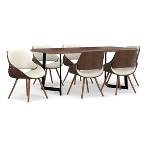 Malden Modern 7 Pc Dining Set with 6Chairs in Cream Faux Leather & 72&quot WD Table