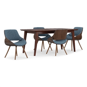 Malden/Draper Modern 5Pc Dining Set with Bench with 4Chairs in Blue & 66&quot Table