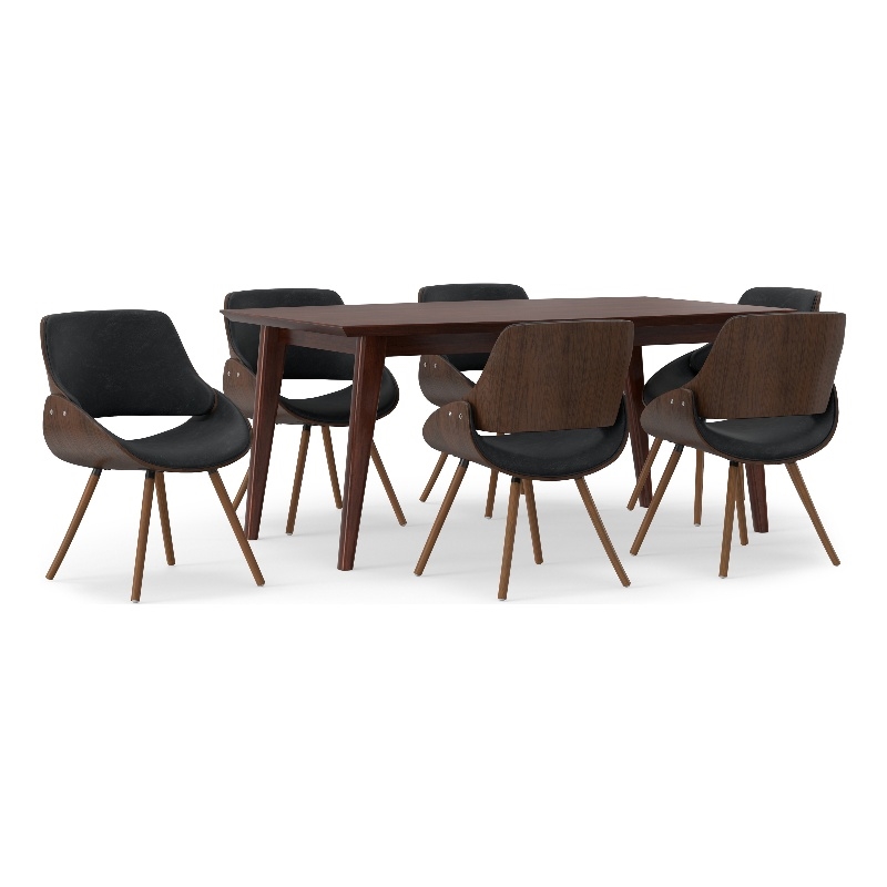 Malden/Draper Modern 7Pc Dining Set with 6Chairs in Black Faux Leather&66