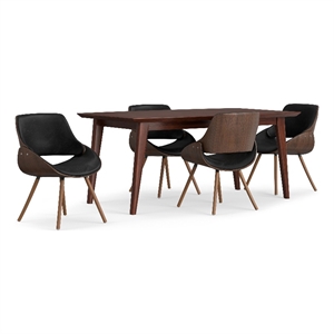 Malden / Draper Modern 5 Pc Dining Set with Bench&4 Chairs in Black& 66&quot Table