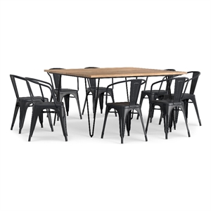 Larkin/Hunter WOOD & Metal 54&quotWD 9Pc Dining Set with 8Chairs in Black & Silver