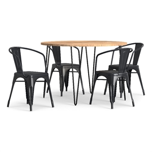 Larkin/Hunter WOOD & Metal 45&quot WD 5Pc Dining Set with 4Chairs in Black & Silver