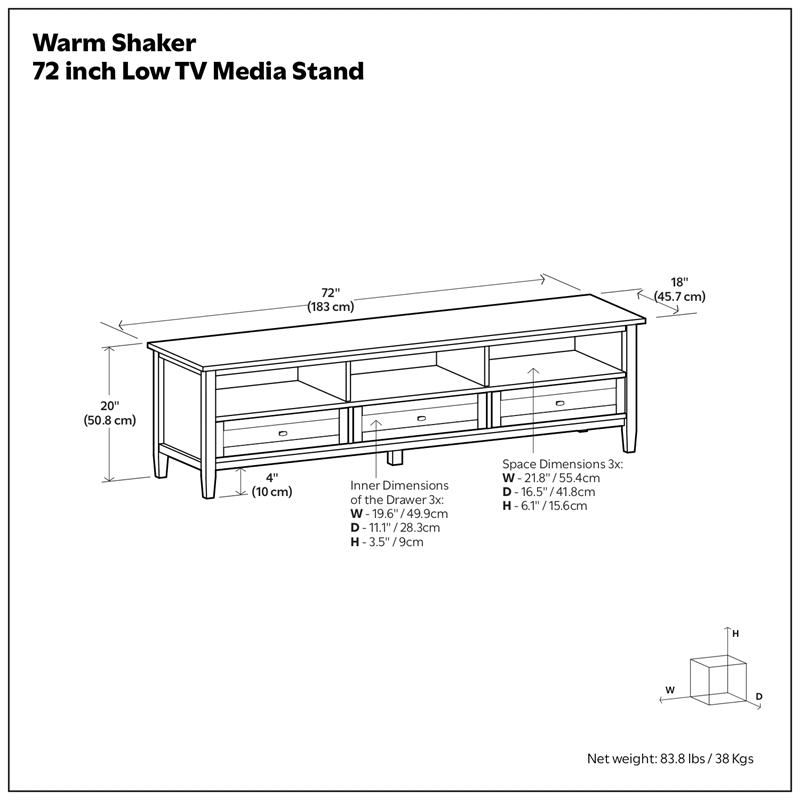 Warm Shaker SOLID WOOD 72