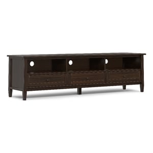 Warm Shaker SOLID WOOD 72&quot Wide Transitional TV Media Stand in Tobacco Brown