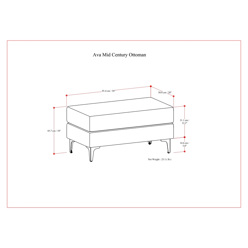 Ava Ottoman in Tightly Woven Performance Fabric